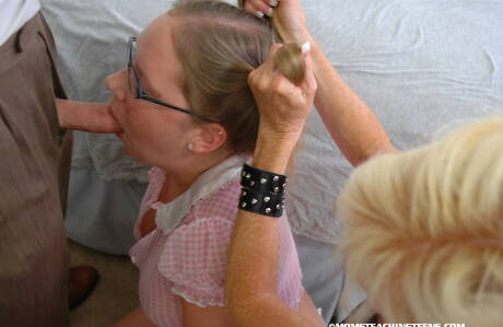 Moms Teaching Teens xxx photo collection featuring Mrs Honey and Victoria in hardcore threesome action